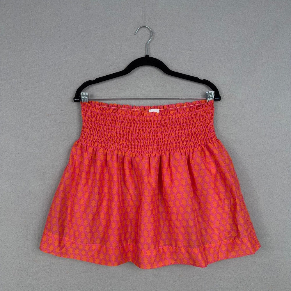 J. Marie Skort Womens Large Orange Pink Geometric Smocked Waist Silky Preppy